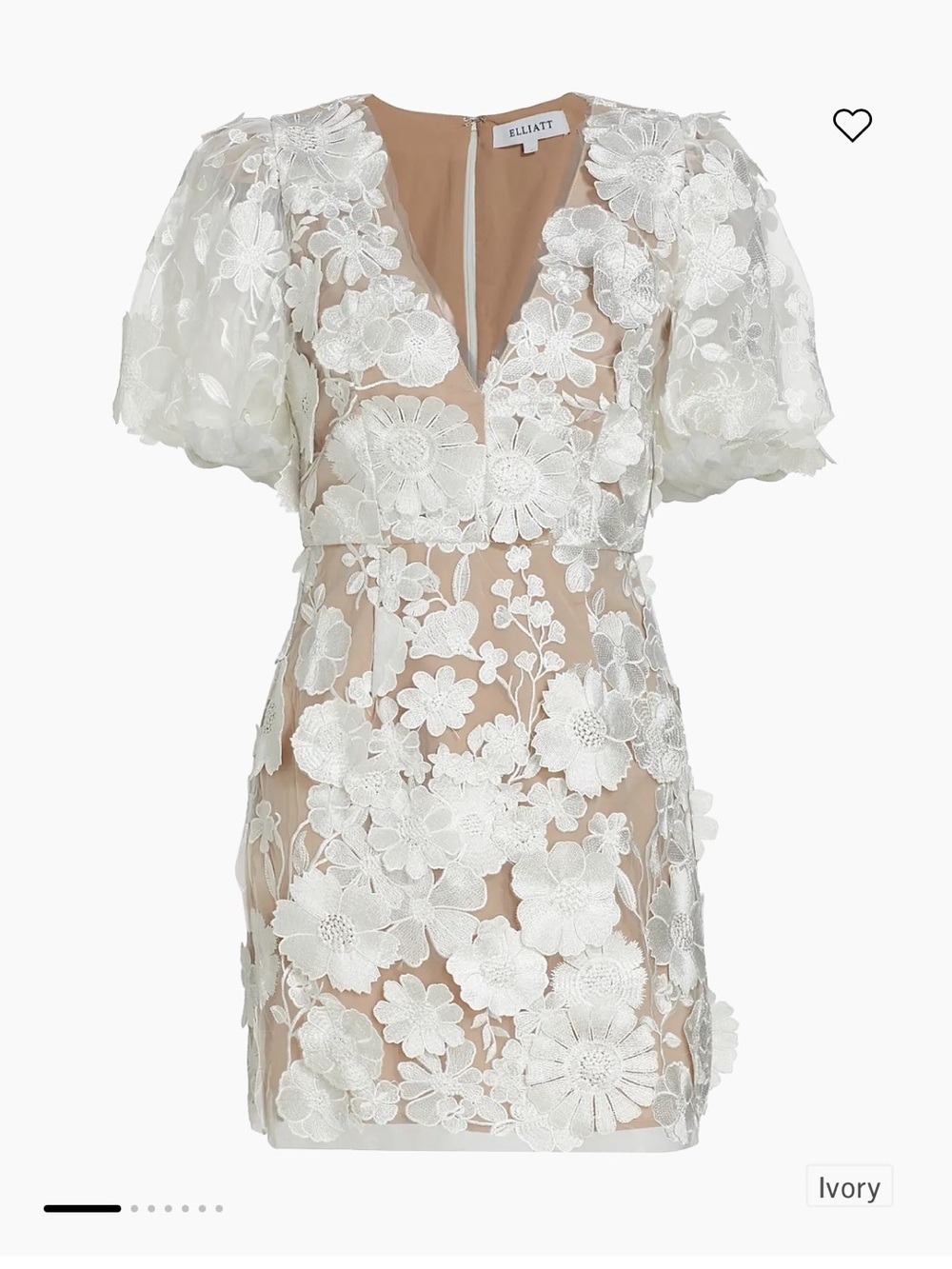 Elliatt Ivory 3D Floral Appliqué Mini Dress